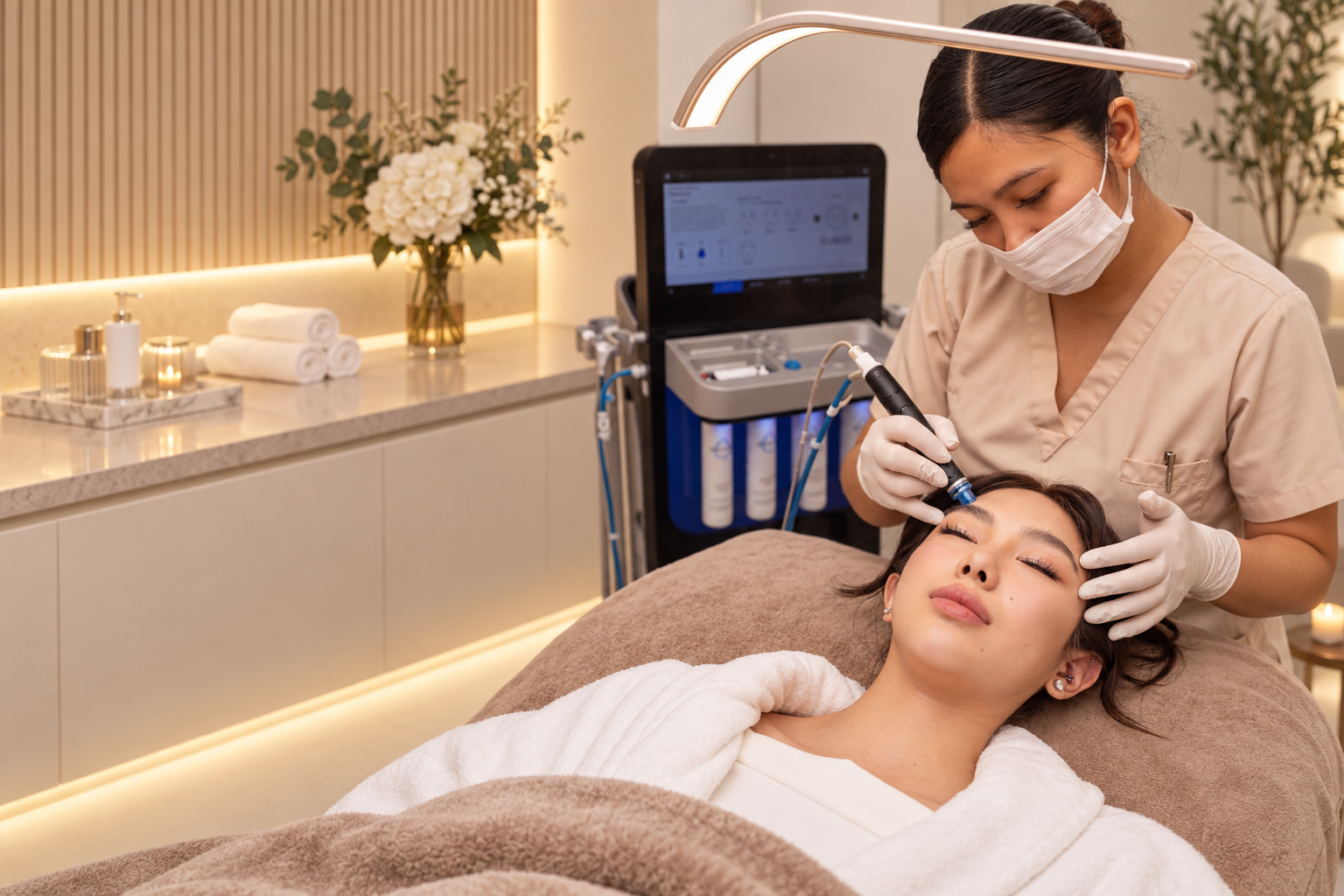 Luxe HydraFacial experience in a warm LuxeBeauty treatment room